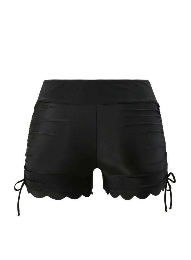 2024 سروال سباحة نسائي سبليت بوكسر سريع الجفاف برباط من الدانتيل شورت لركوب الأمواج سراويل سباحة سفلية للشاطئ - اللون: أسود - - Image 4